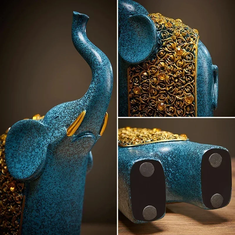 Blue & Gold Elephant Figurine Pair