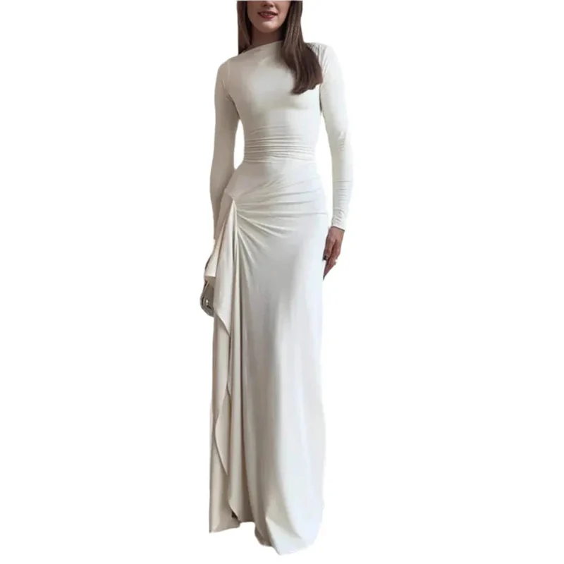 Women's Slim Fit Long-Sleeved Asymmetric Split Dress