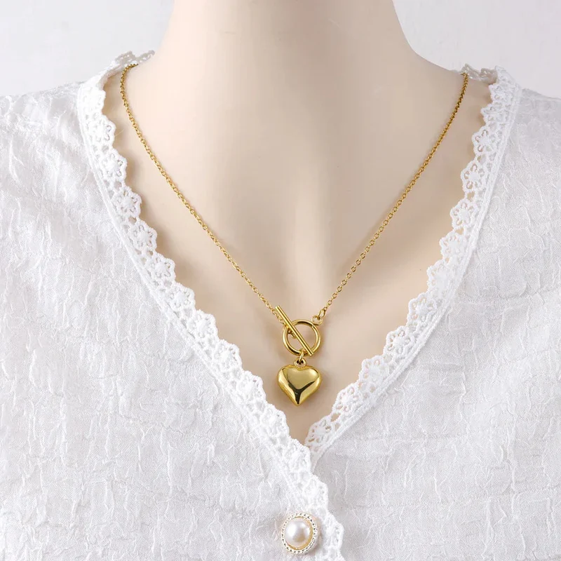 Stainless Steel OT Buckle Heart Necklace Ornament