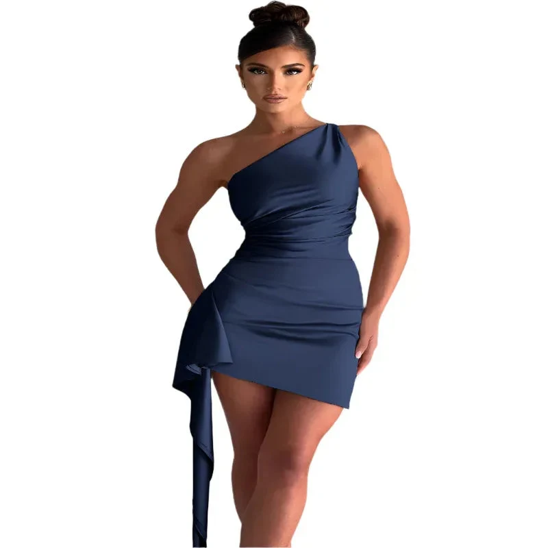 One-Shoulder Sleeveless Mini Dress Sexy Slim Backless Party Wedding Dresses Women's Clothing