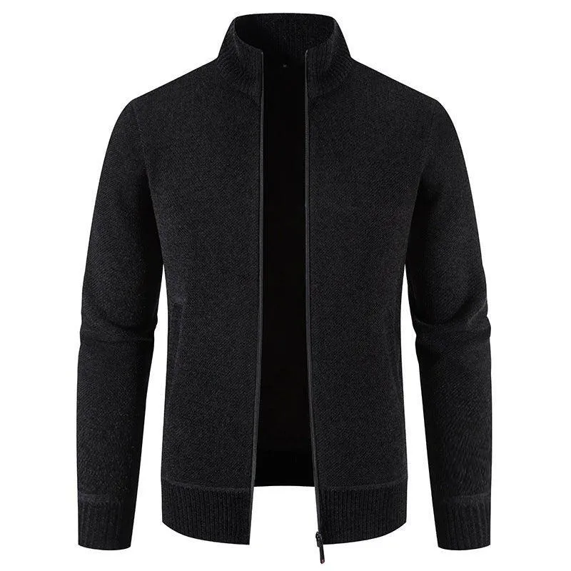 Fleece-Lined Thickened Men's Knitted Stand Collar Sweaters