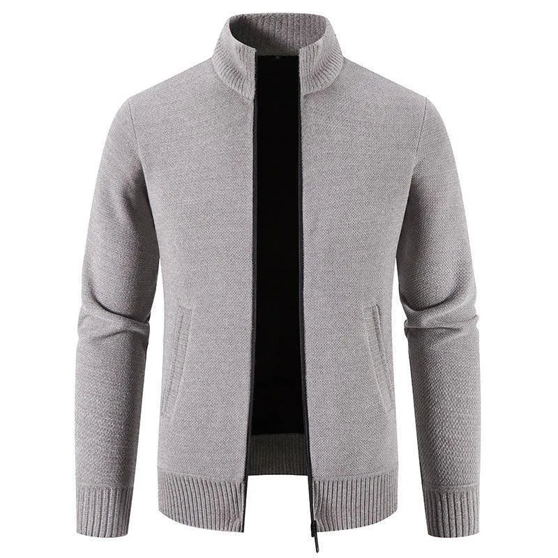 Fleece-Lined Thickened Men's Knitted Stand Collar Sweaters
