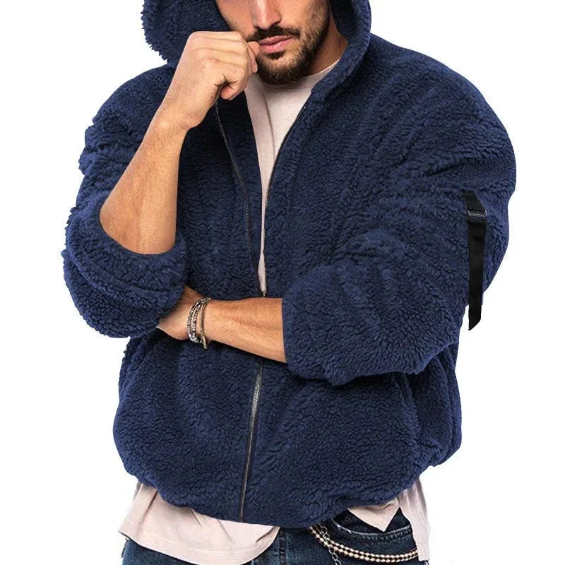 Men's Winter Double-Sided Warm Hooded Zipper Casual Hoodie