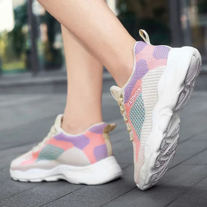 Casual Lace-Up Sneakers Women Versatile Breathable Lightweight Walking Running Shoes