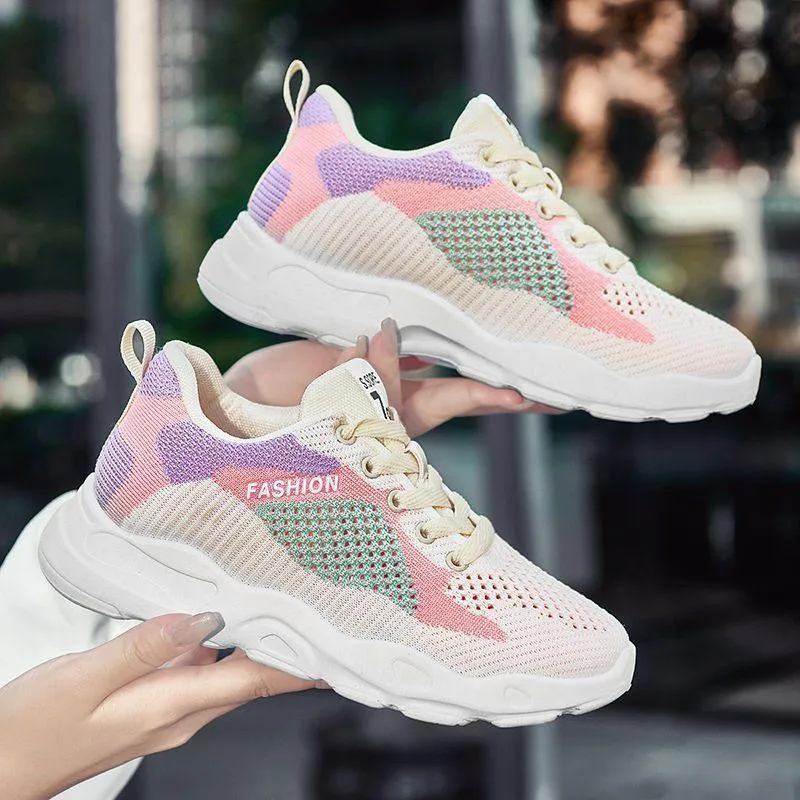 Casual Lace-Up Sneakers Women Versatile Breathable Lightweight Walking Running Shoes