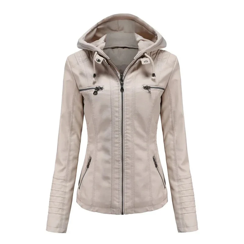 Detachable Two-Piece Hooded Leather Jacket For Women
