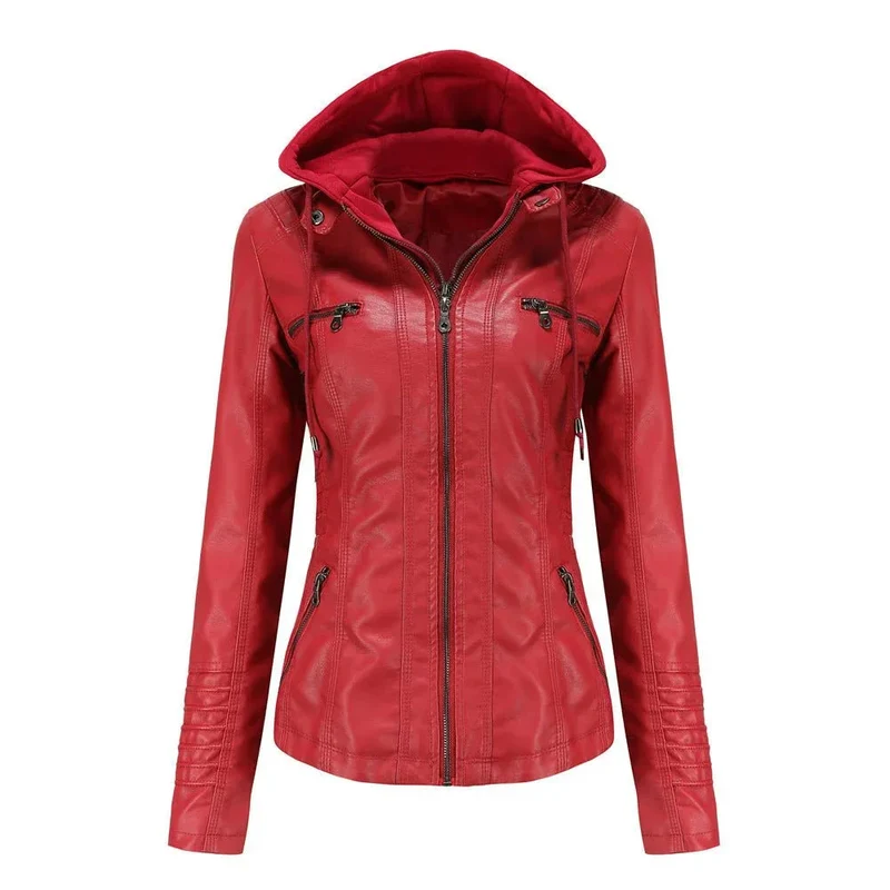 Detachable Two-Piece Hooded Leather Jacket For Women
