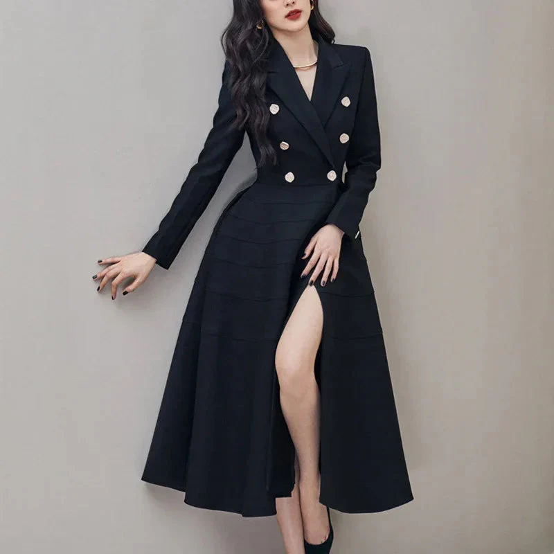 Women's Split Waist Rhinestone Buttons Coat
