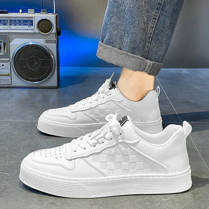 Casual Lace-Up Sneakers Men Fashion Breathable Plaid Flat Shoes
