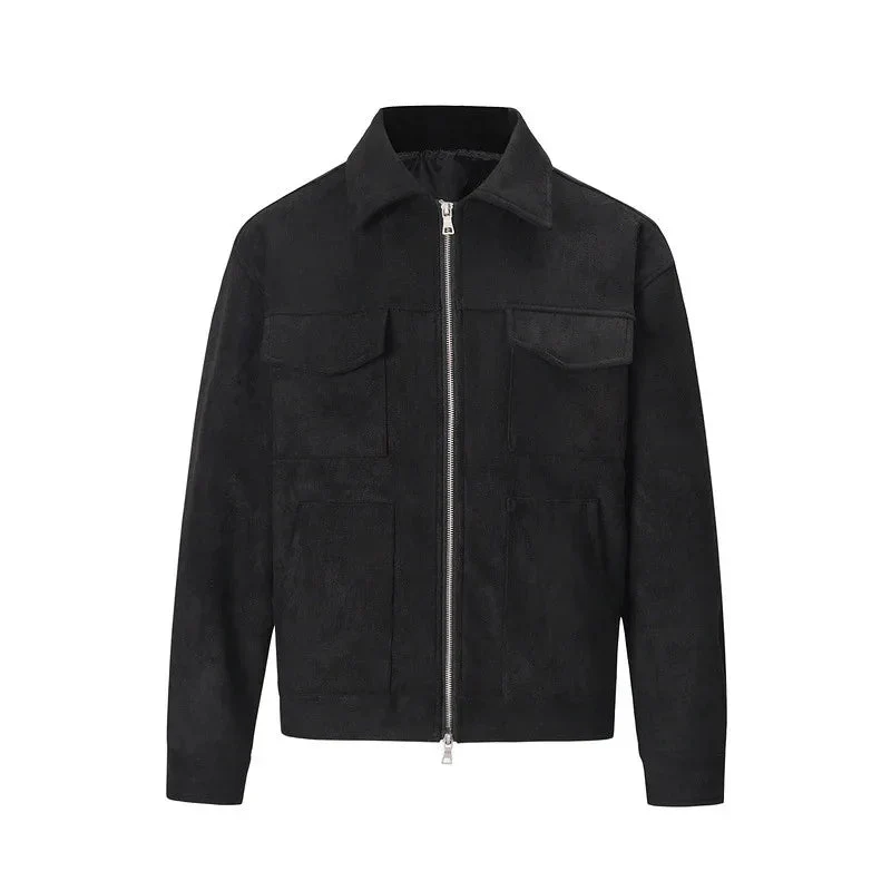 Vintage Solid Multi-Pocket Zip Jacket