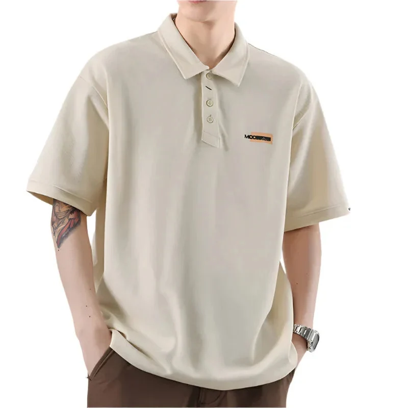 Retro Texture Embroidered Polo Shirt For Men