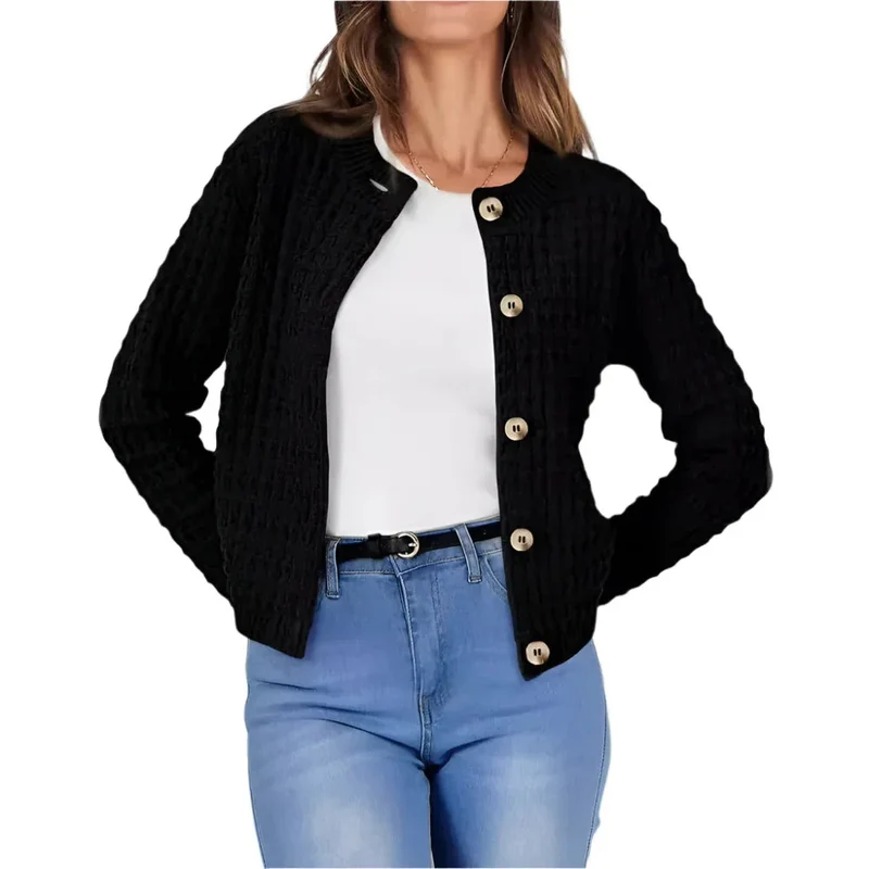 Women's Temperament Crew Neck Knitted Sweater Coat