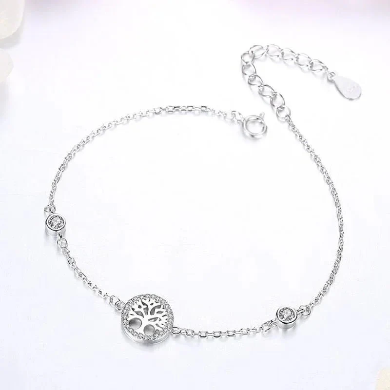 Women's Ladies Sterling Silver 925 Tree Of Life Bracelet Inlaid With Zircon