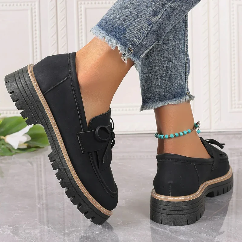 Fashionable Buckle Loafers For Women British Style Height-Increasing Thick-Soled Casual Shoes