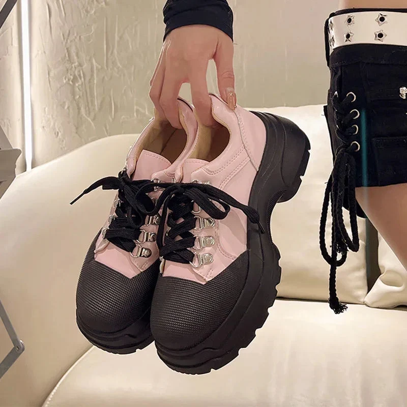 Platform Leather Shoes Female British Style Sneakers