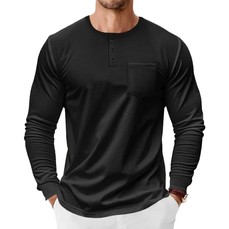 Men's Spring And Autumn Henley Long Sleeve Shirt