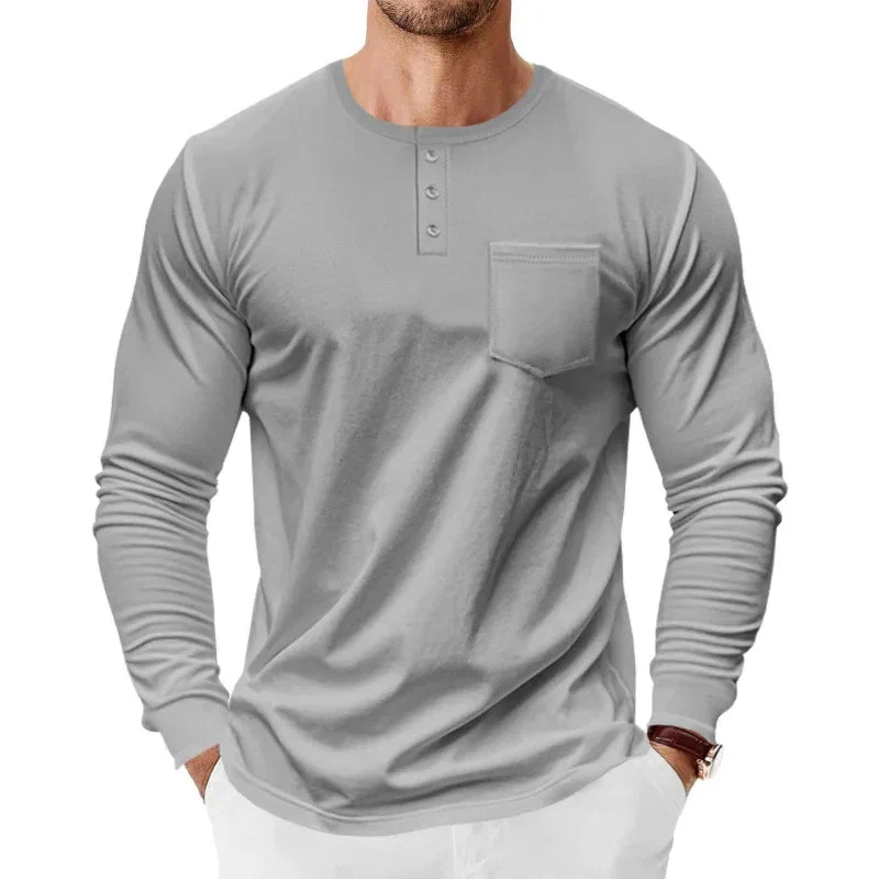 Men's Spring And Autumn Henley Long Sleeve Shirt