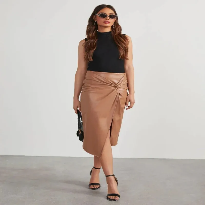 Women's Split Mid-Length Hot Girl Leather Hip Skirt