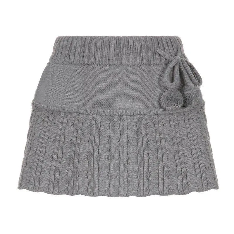 Women's Simple A-line Wool Ball Knitted Skirt