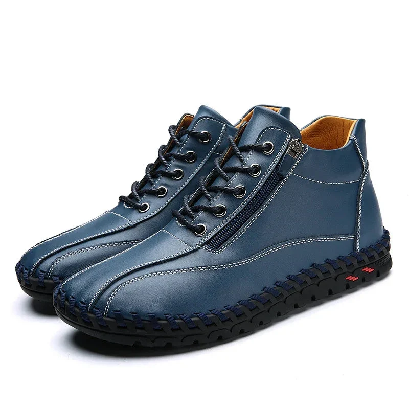 Autumn And Winter Mid-Top Men's Work Shoes With Side Zipper