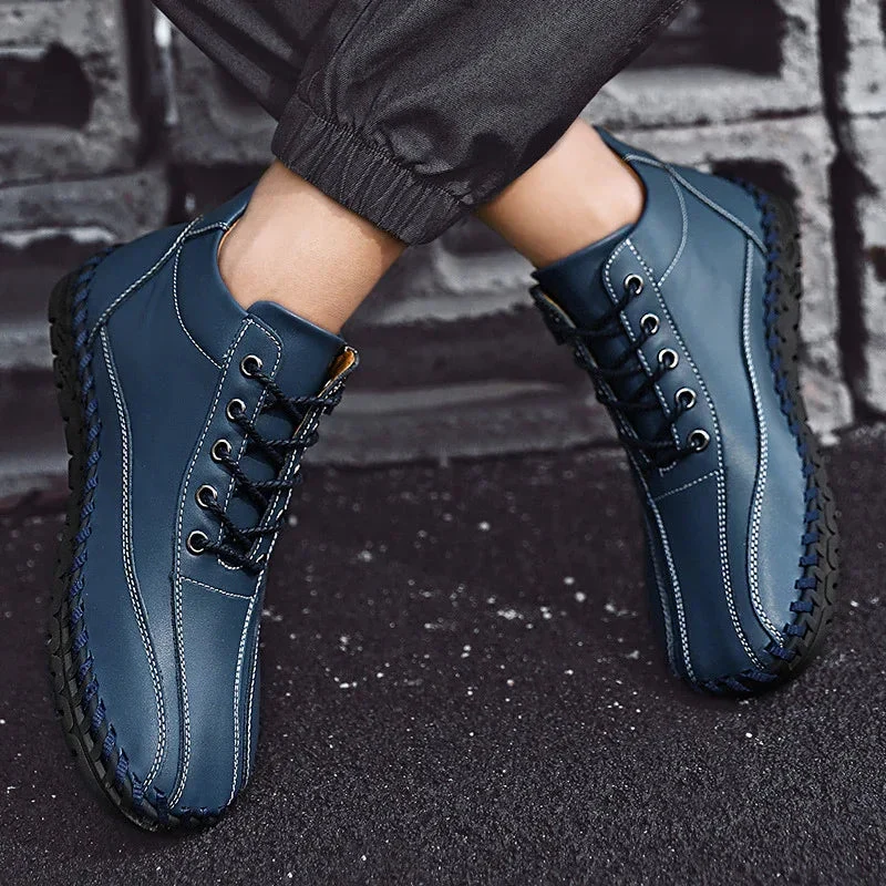 Autumn And Winter Mid-Top Men's Work Shoes With Side Zipper