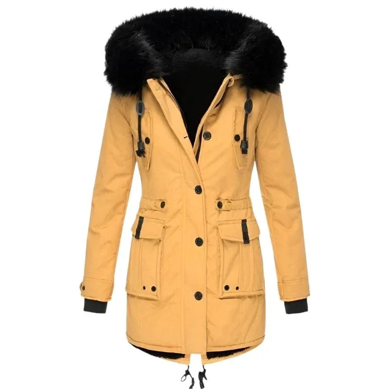 Women's Mid-Length Thick Hooded Drawstring Winter Jacket