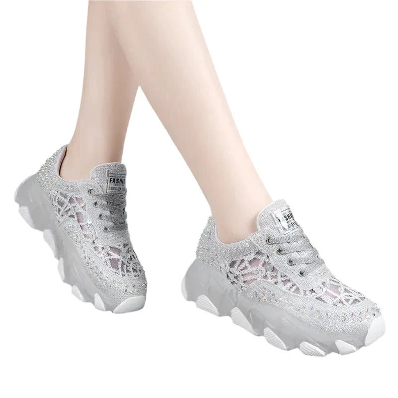 Women's Mesh Surface Hollowed Height Increasing Insole Breathable Sneakers