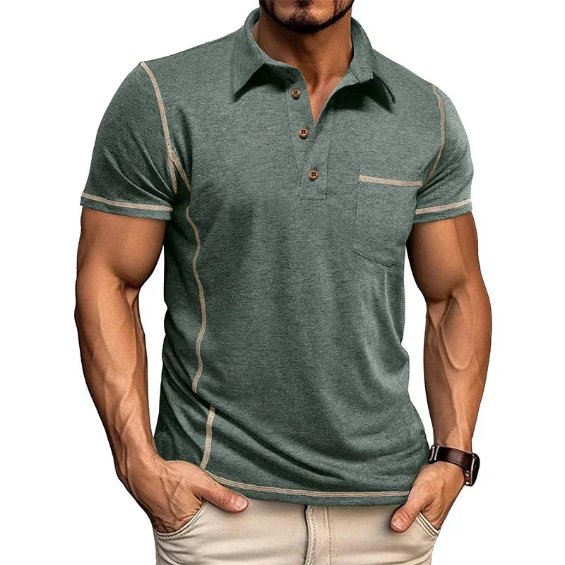 Short-Sleeved Lapel T-Shirt With Chest Pocket