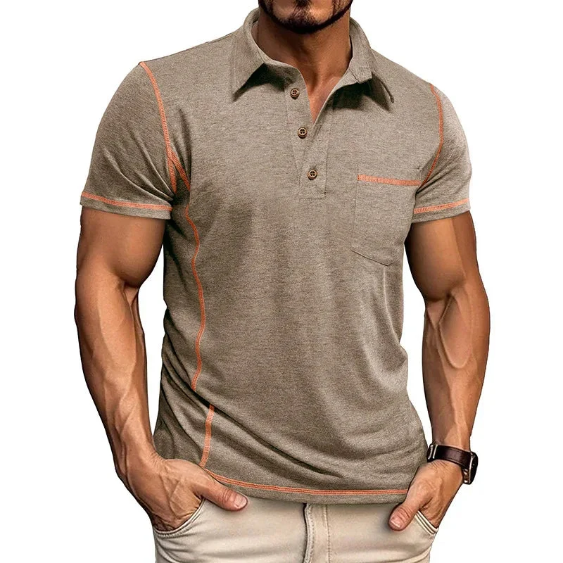 Short-Sleeved Lapel T-Shirt With Chest Pocket