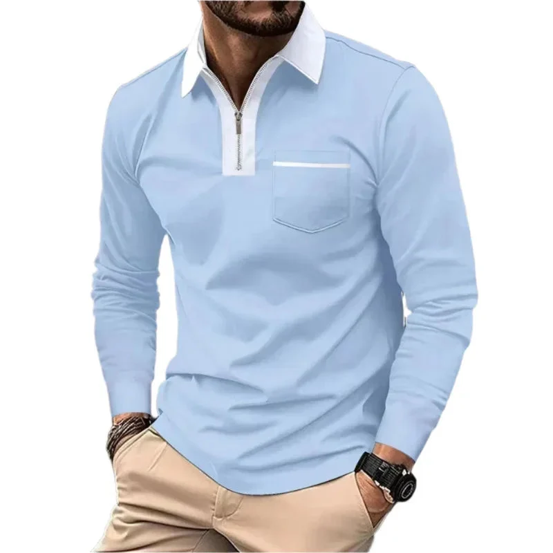 Men's Long Sleeve Zipper Casual Lapel Collar Polo Shirts