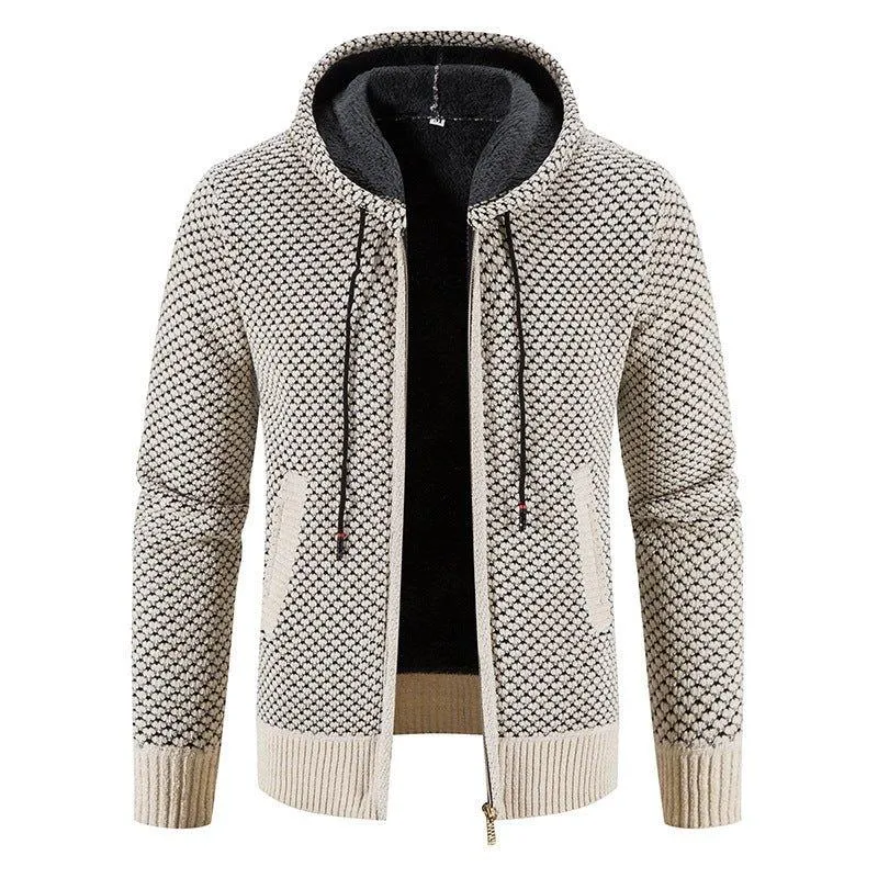 Knitwear Men's Hooded Sweater Fleece-Lined Velvet-Padded Hoodie