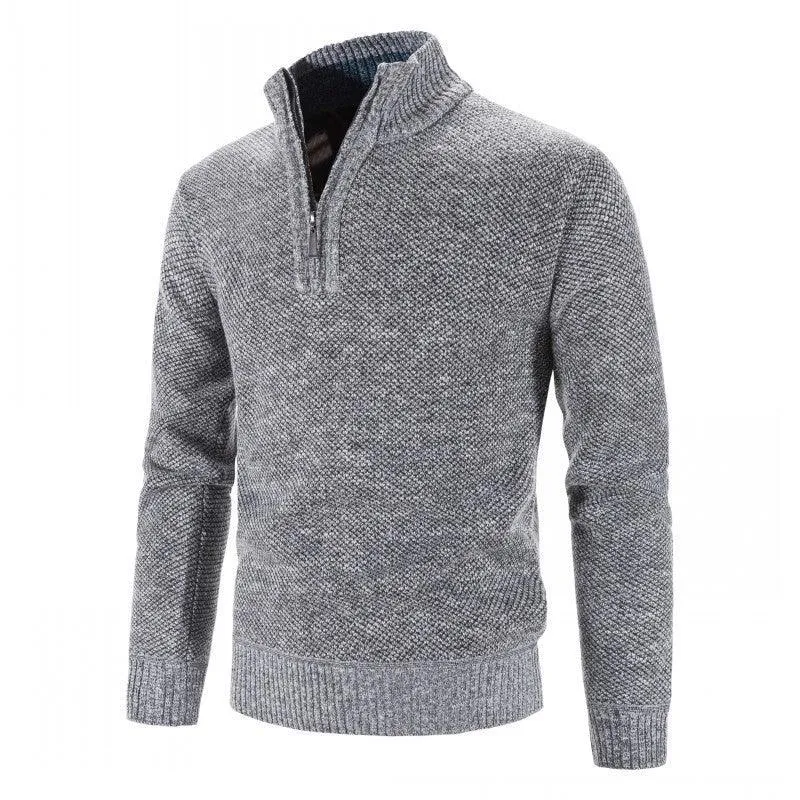 Men's Velvet Half-High Zipper Neck Pullover Sweater