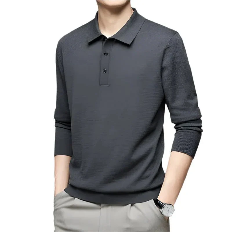 Men's Fine Knitted Long Sleeve Wool Polo Shirt
