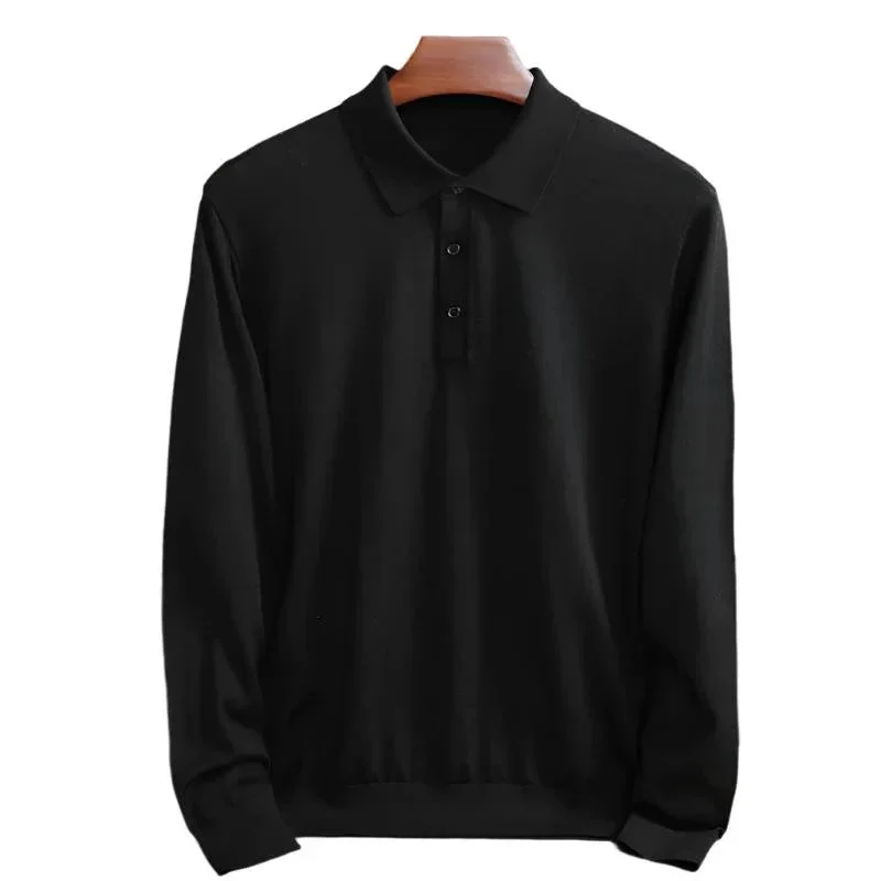Men's Fine Knitted Long Sleeve Wool Polo Shirt