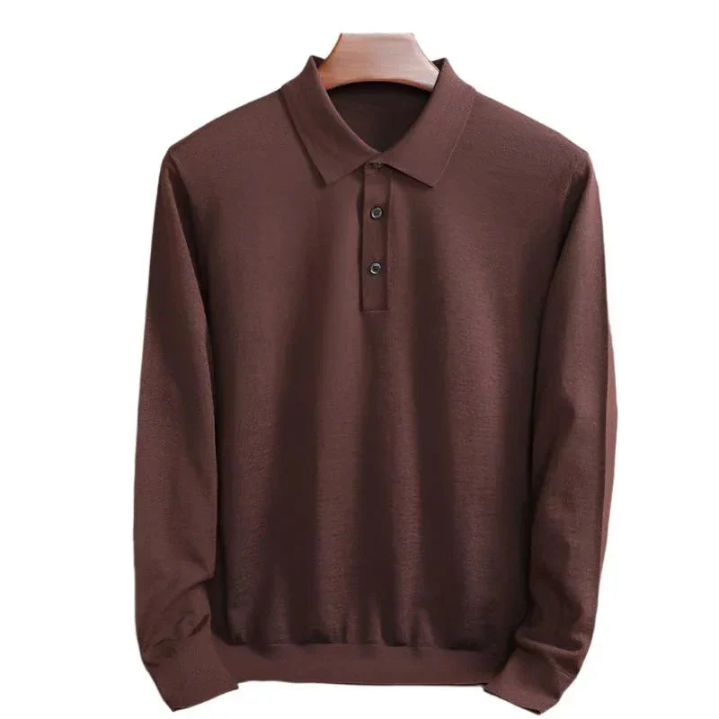 Men's Fine Knitted Long Sleeve Wool Polo Shirt
