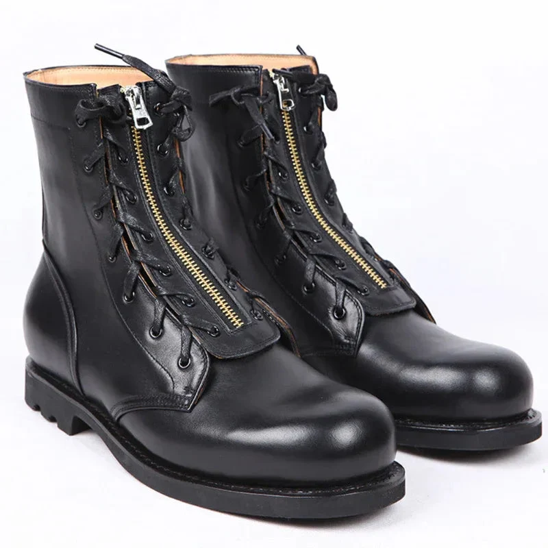 Leather High Top Round Toe Boots For Women