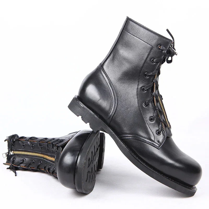 Leather High Top Round Toe Boots For Women