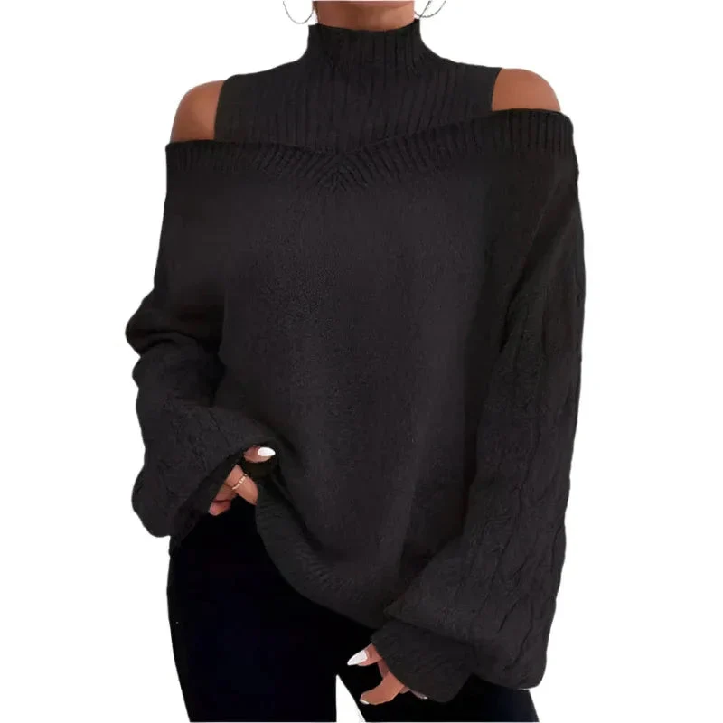 Women's Off-The-Shoulder Pullover Turtleneck Collar Sweater