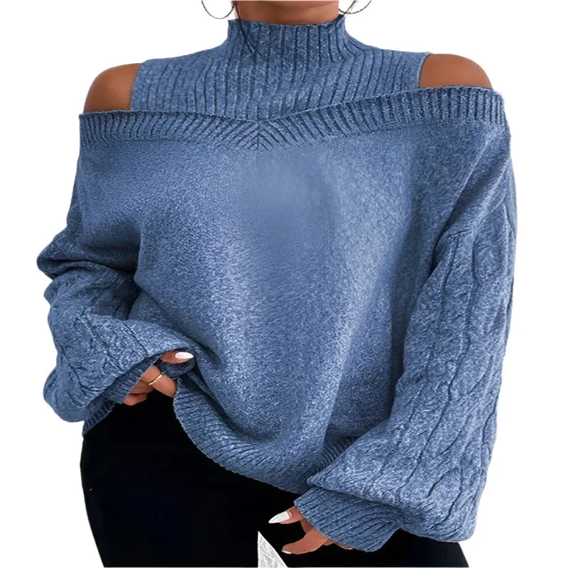 Women's Off-The-Shoulder Pullover Turtleneck Collar Sweater