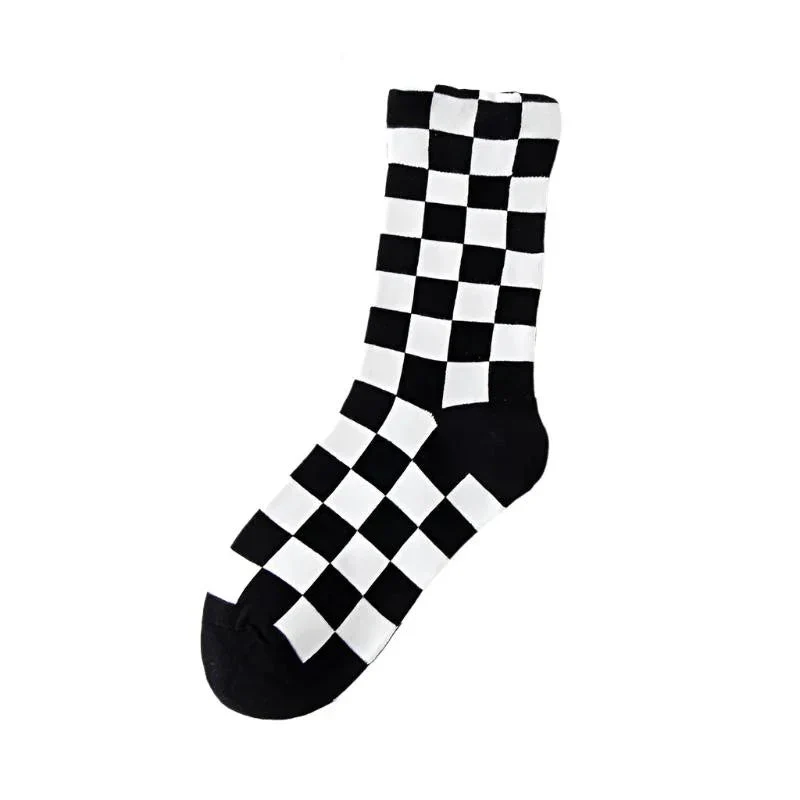 Women's Chessboard Plaid Contrast Color Tube Socks