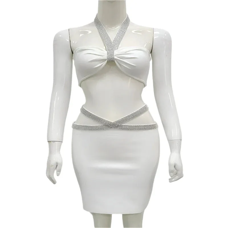 Women's Fashion Two-Piece Fitted Bandage Crop Top & Skirt