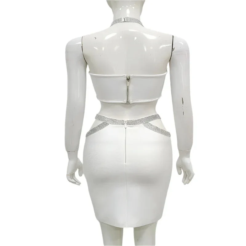 Women's Fashion Two-Piece Fitted Bandage Crop Top & Skirt