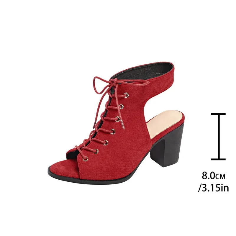 Lace-Up Chunky Heel Sandals Summer Fashion Peep Toe Shoes For Women
