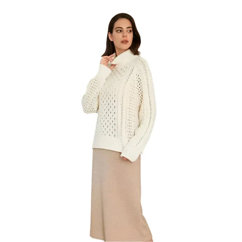 Women's Breathable Turtleneck Merino Wool Sweater