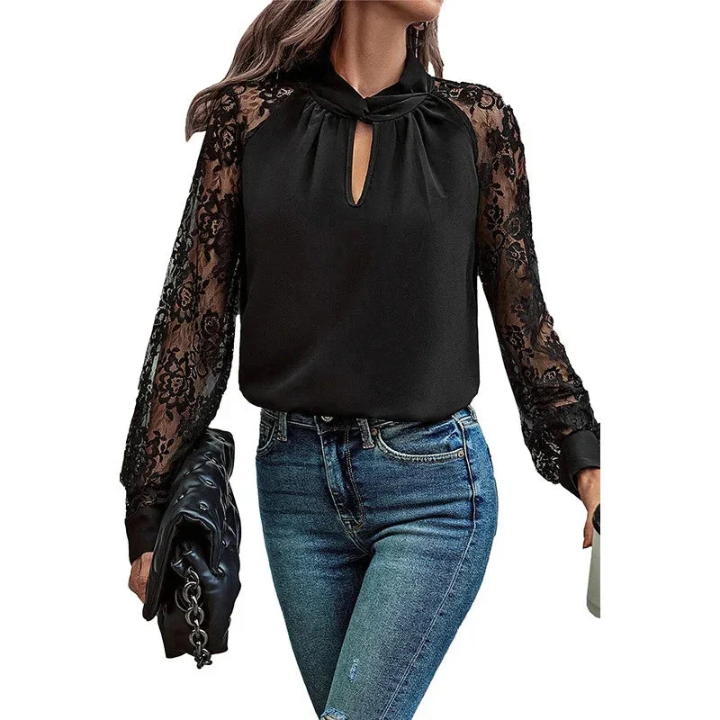 Commuter's All-Matching Lace Stitching Long-Sleeved Top