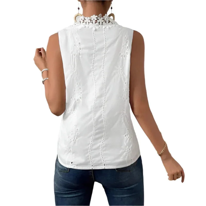Women's Solid Color Lace Stitching Loose Strap Vest Top
