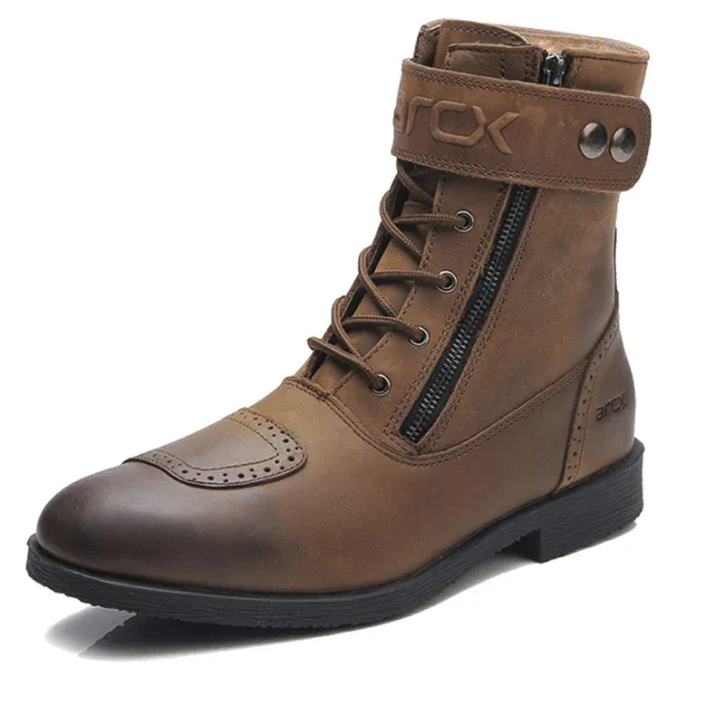 Leather Side Zipper Boots For Men Motorcycle Riding Shoes
