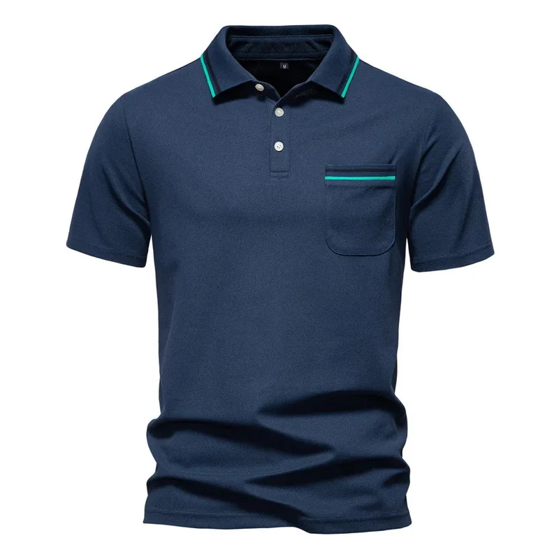 Short-Sleeved Polo Shirt Striped Lapel Business Casual Top Men