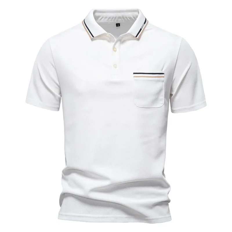 Short-Sleeved Polo Shirt Striped Lapel Business Casual Top Men