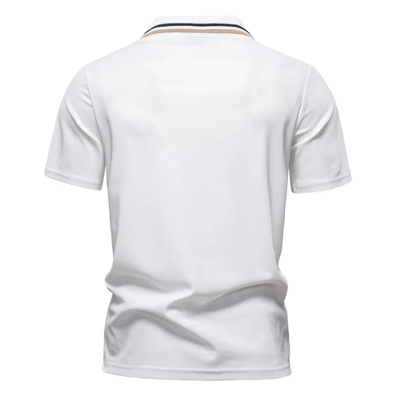 Short-Sleeved Polo Shirt Striped Lapel Business Casual Top Men